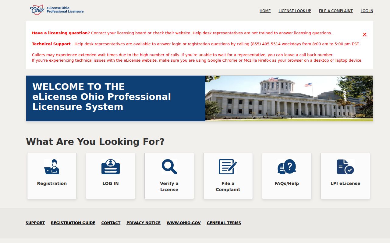 Elyria residents directory Ohio eLicense verification portal