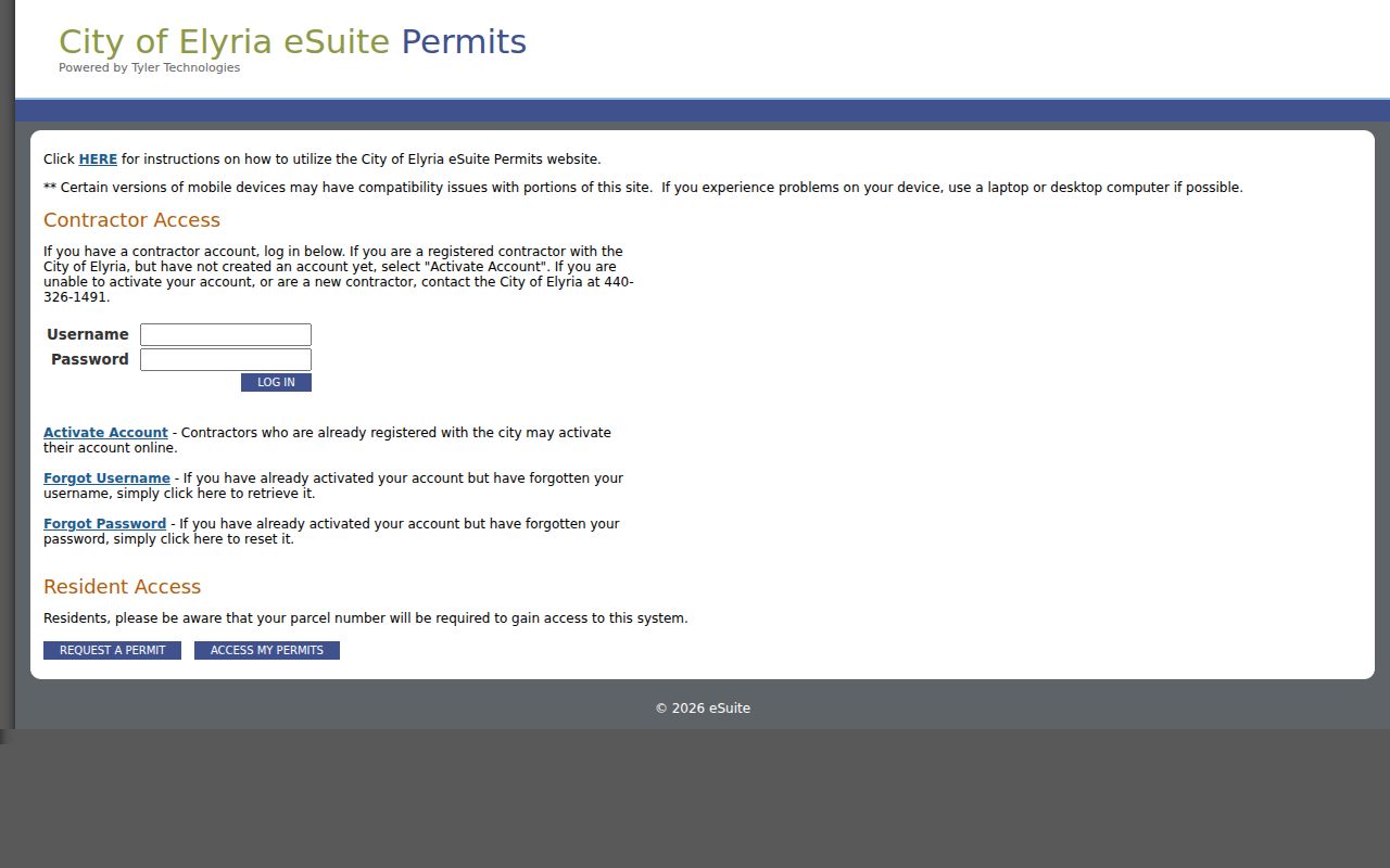 Elyria neighbors City eSuite permit portal