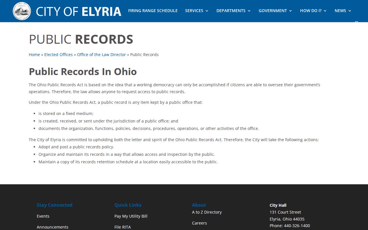 Elyria neighbors City public records access page