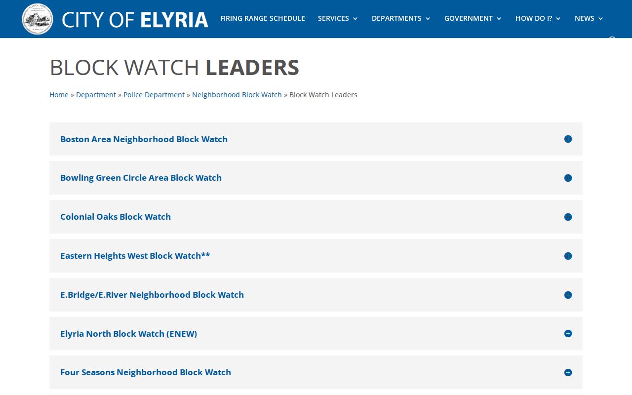 Elyria neighbors City Block Watch leader and area information