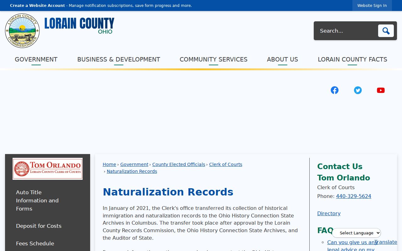 Elyria previous residents Lorain County naturalization records
