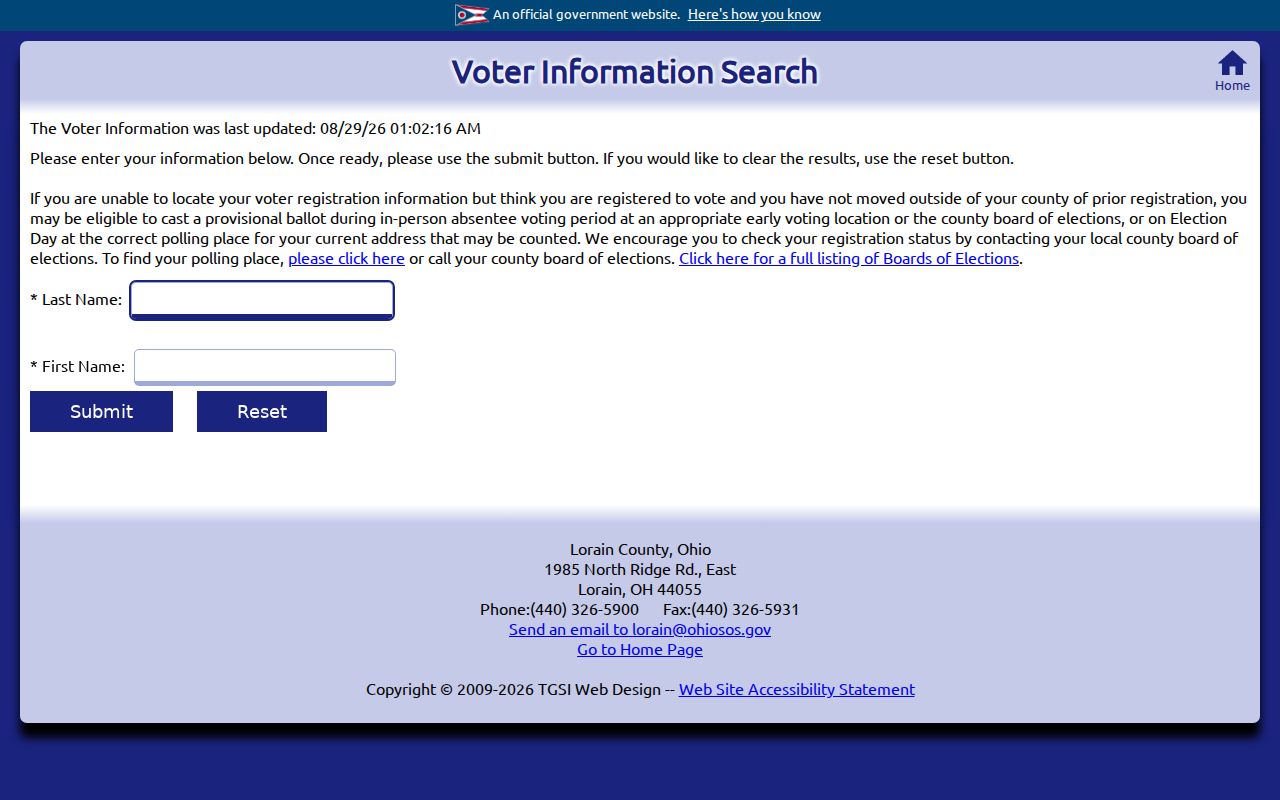 Elyria resident lookup Lorain County voter search