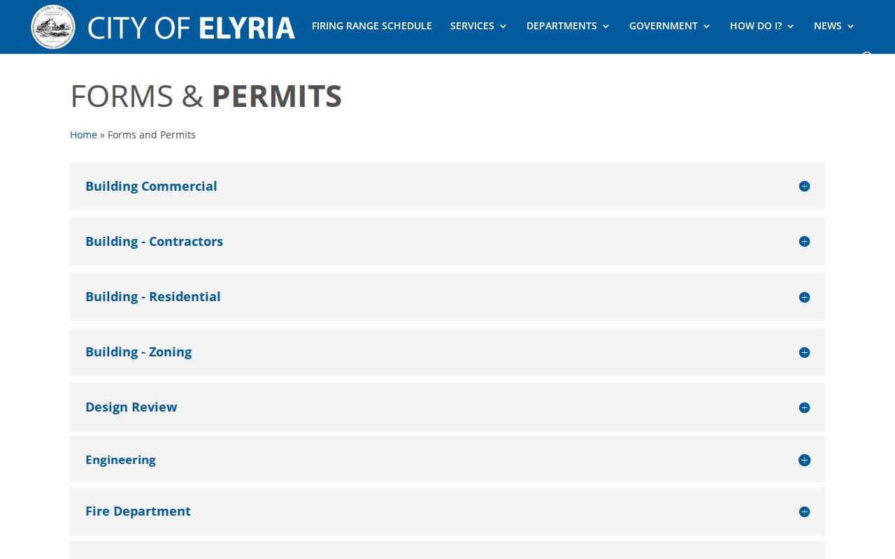 Elyria street directory City permits and records forms