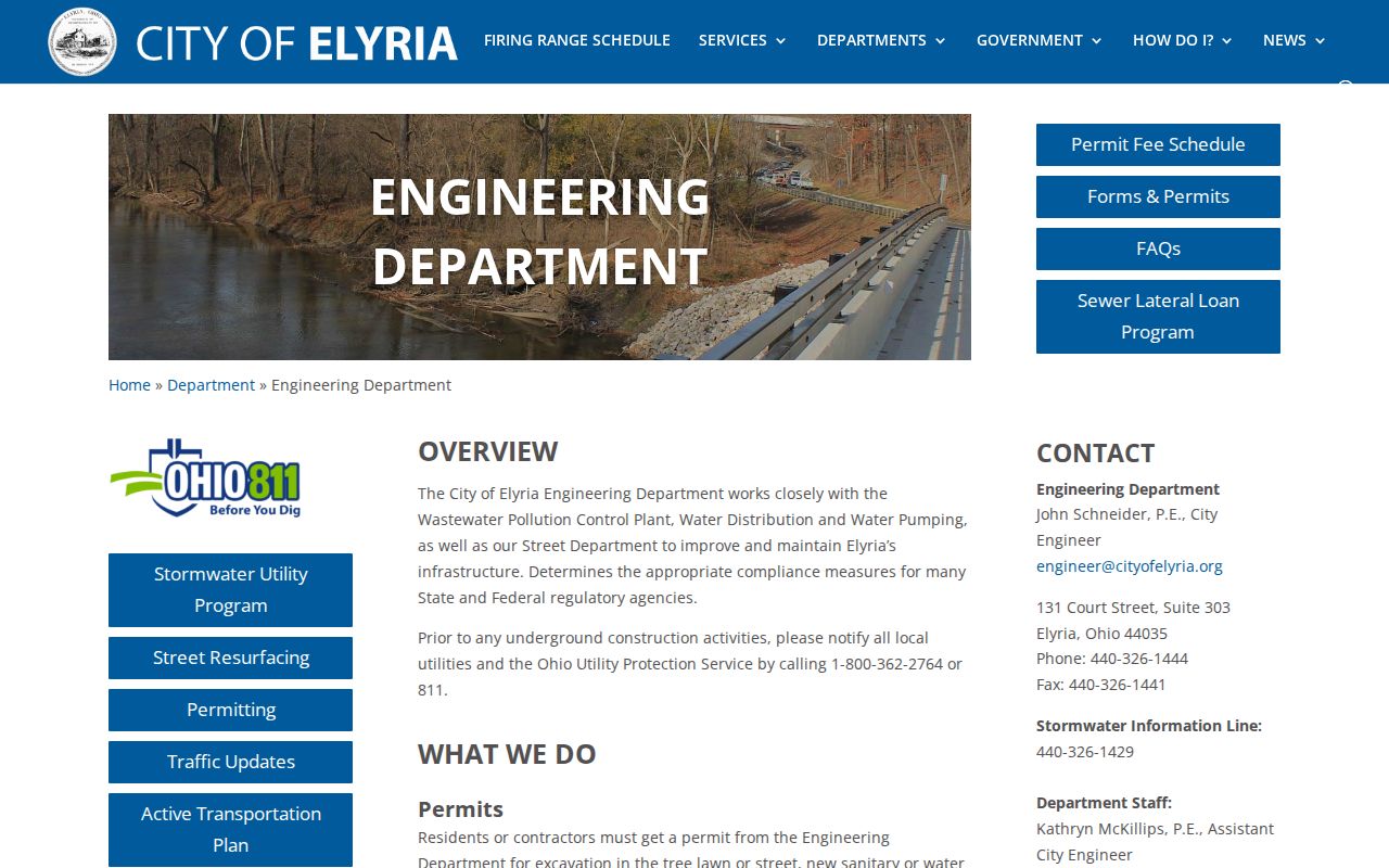 Elyria ZIP code directory City Engineering address authority